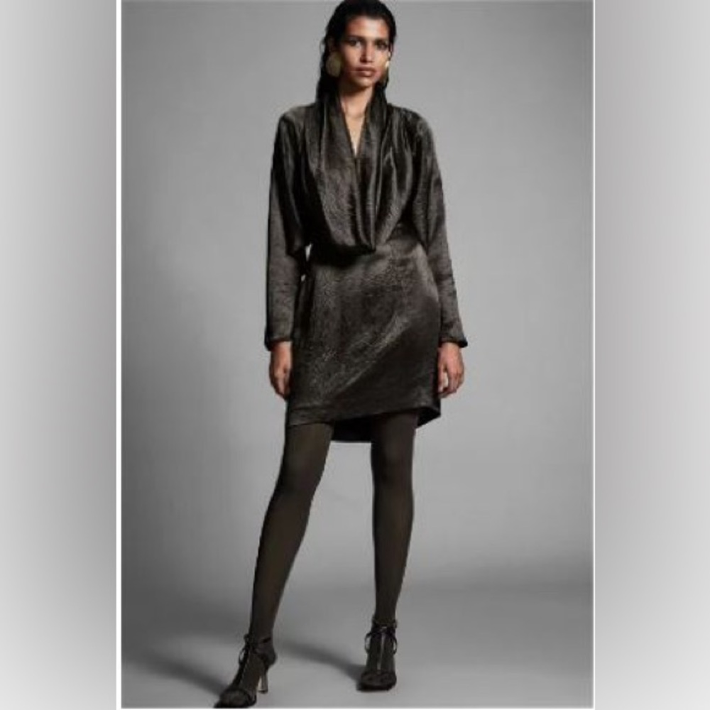 COS Atelier brown cowl-neck mini dress